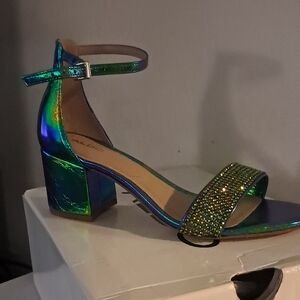 Aldo Shimmering Green Ankle Strap Heels